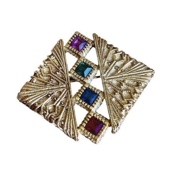VTG 1980s Givenchy Brooch Baroque Style Gold Tone And Rhinestones - Picture 1 of 16
